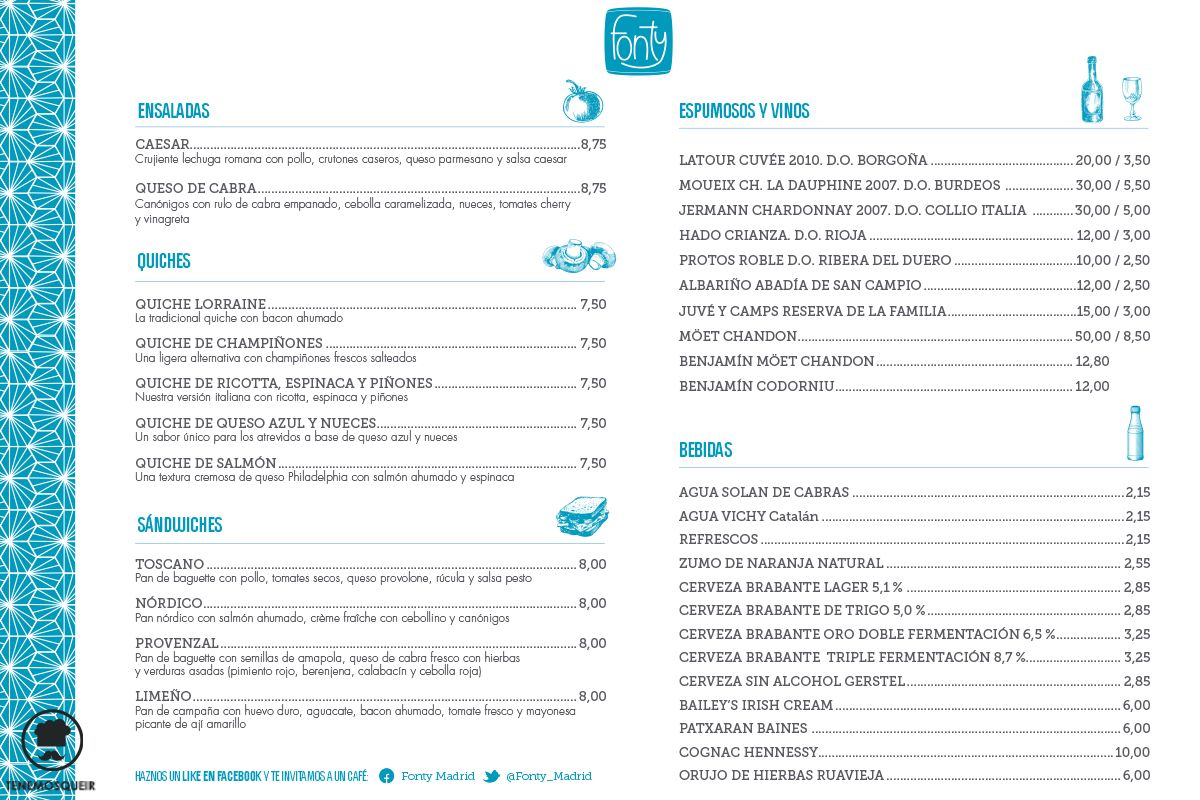 A Fonty Restaurante Cafeteria Pasteleria Madrid Tenemosqueir Carta
