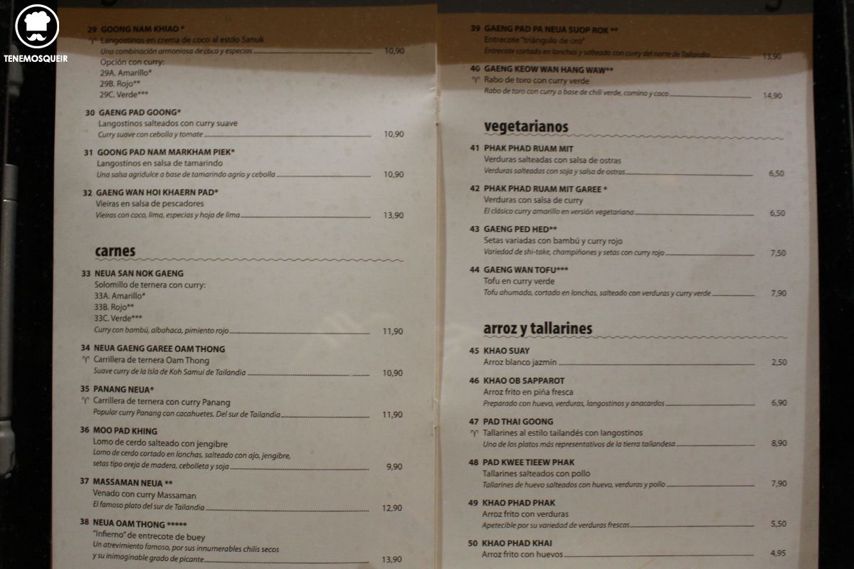 Carta Restaurante Tailandes Madrid Sanuk Tenemosqueir
