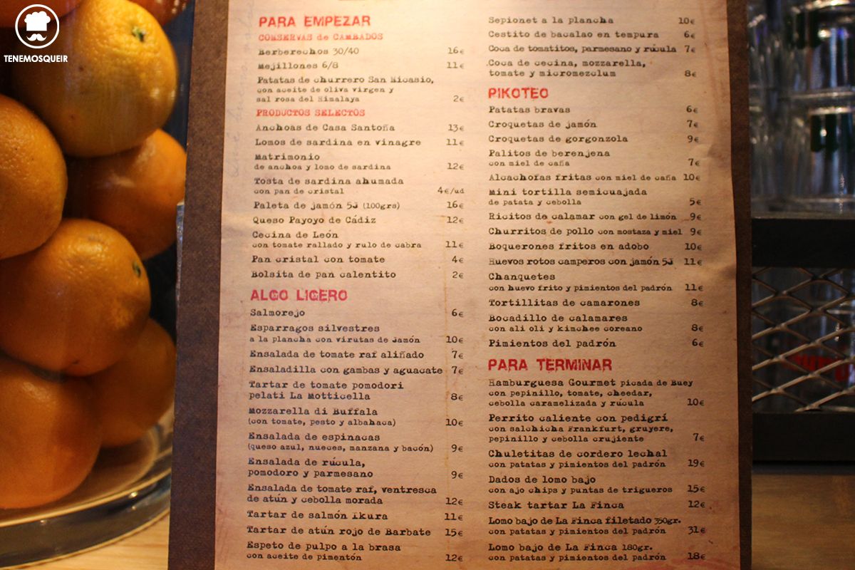 Carta Restaurante El Kiosko Pozuelo Madrid