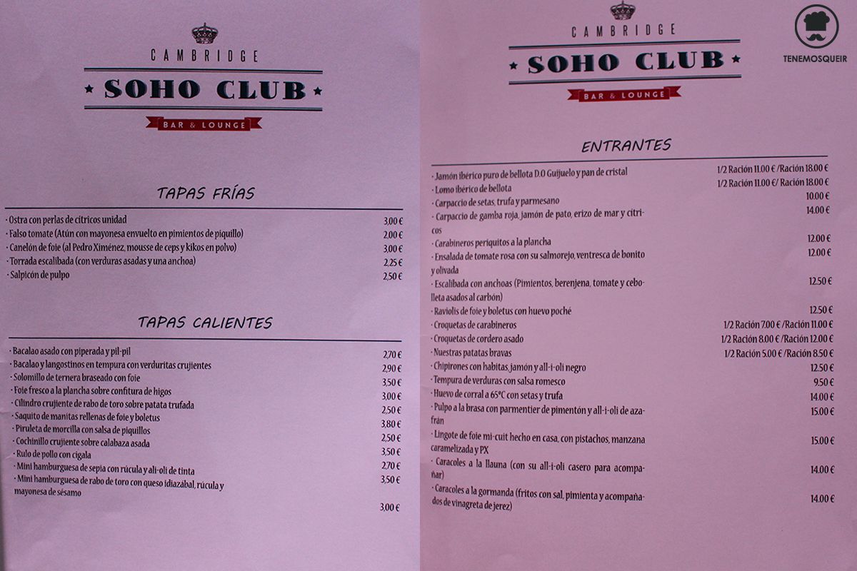 Cambridge Soho Club Madrid Tenemosqueir Carta