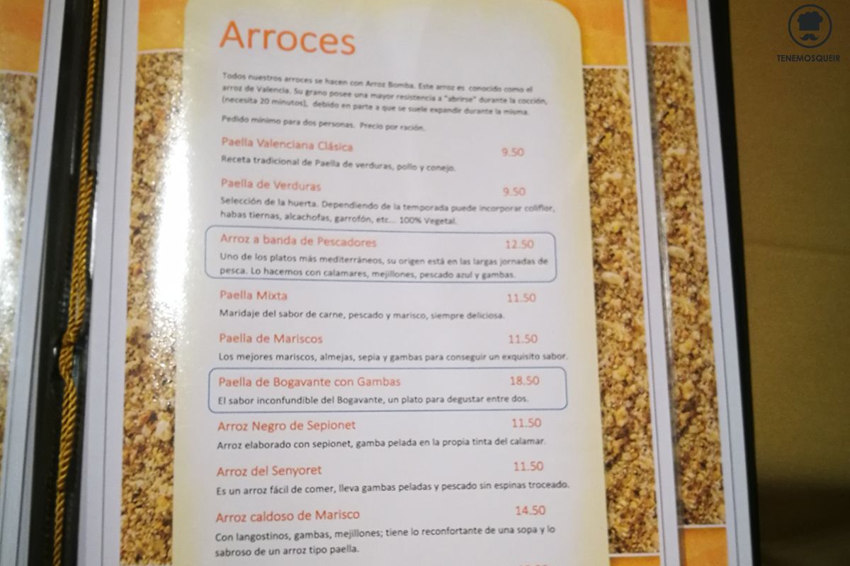 Carta Arroz de la Bahia Restaurante Madrid Tenemosqueir