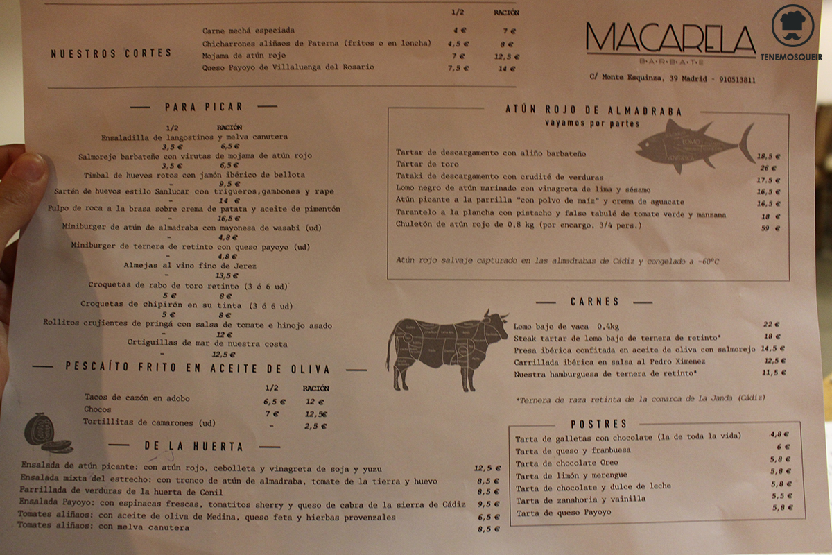 Carta Restaurante Macarela Gaditano Madrid Tenemosqueir